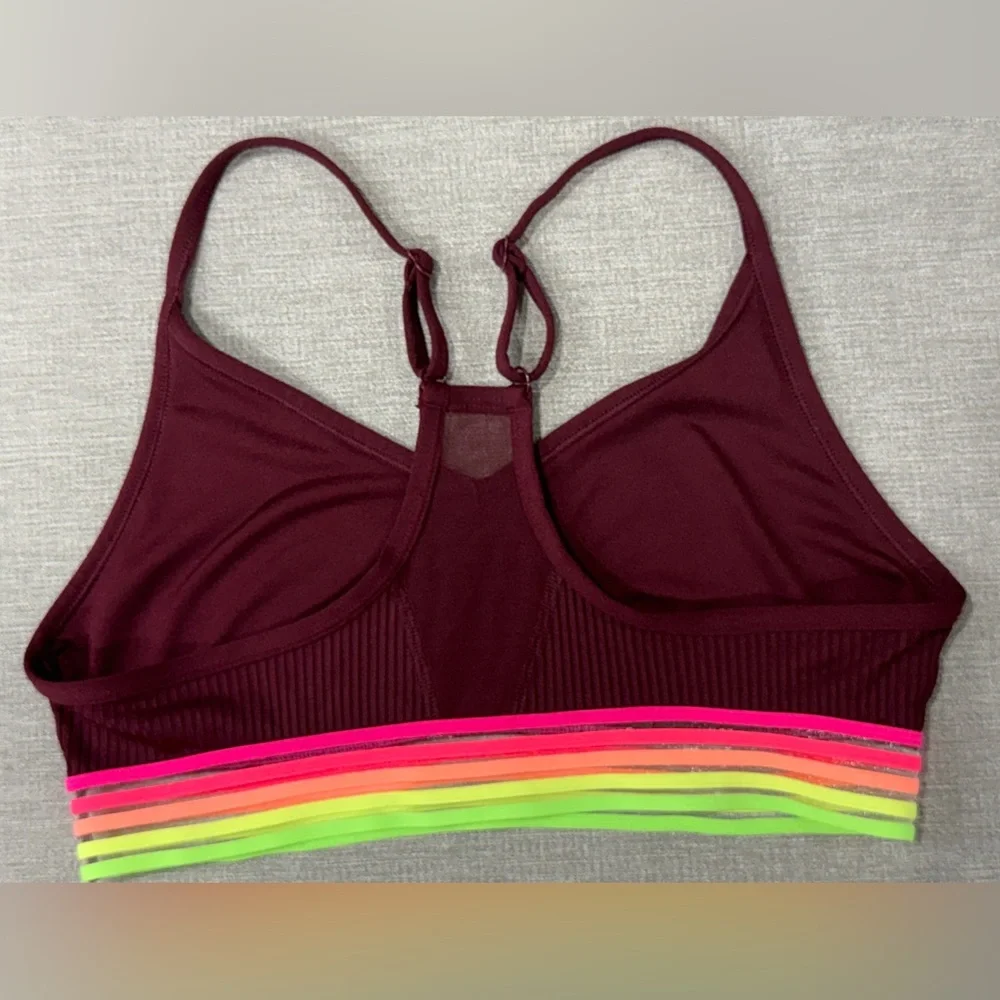 Pink Sport Ultimate Lightly Lined Ribbed Burgundy Neon Band Sports Bra Size M‎